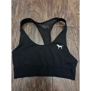 Victoria's Secret PINK Mesh Racer Back Sports Bra Dog Logo Women's Black XS 24in